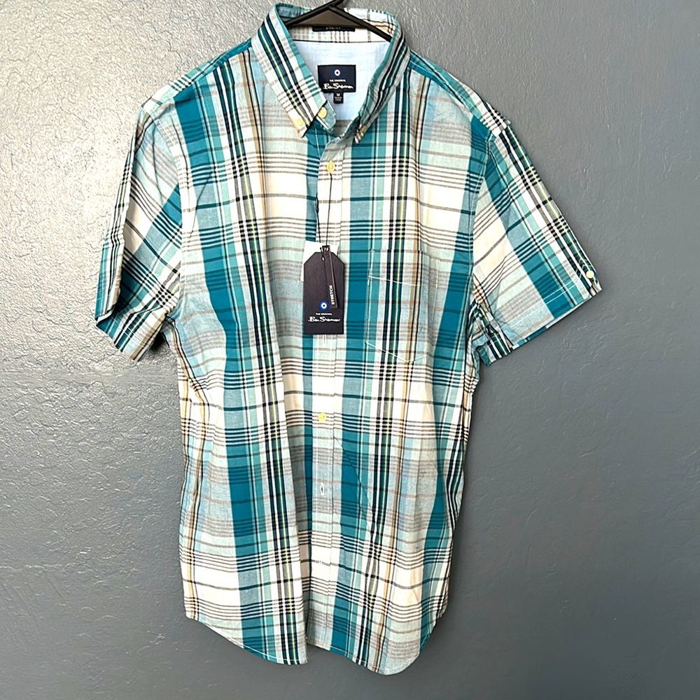 Original Penguin madras plaid Blue and White Casual Button Down Shirt